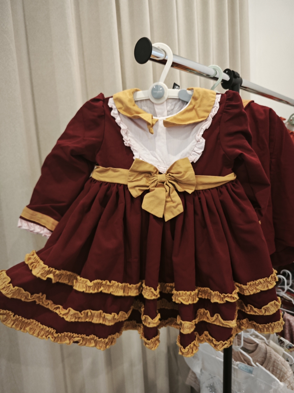 Girls Burgundy and Mustard Bow Ruffle Costume Dress and cape